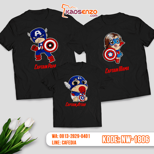 Baju Kaos Couple Keluarga Captain America | Kaos Family Custom | Kaos Captain America - NW 1806