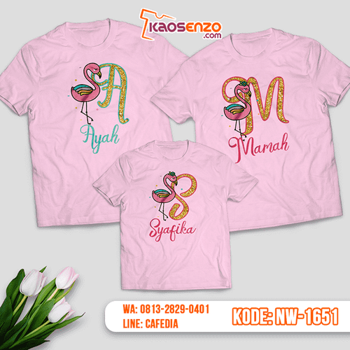 Baju Kaos Couple Keluarga Flamingo | Kaos Family Custom | Kaos Flamingo - NW 1651