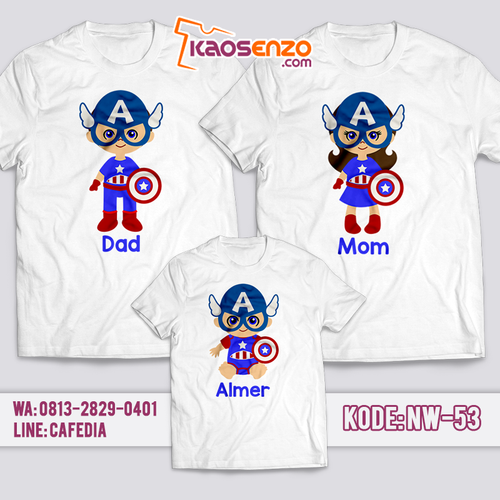 Baju Couple Keluarga | Baju Kaos Ultah Motif Captain America 