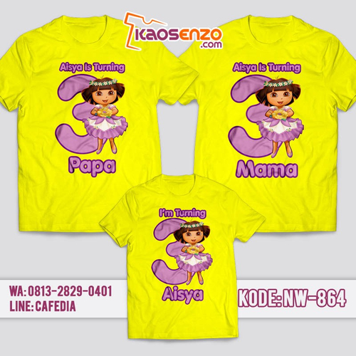 Kaos Couple Keluarga | Kaos Ulang Tahun Anak Dora The Explorer - NW 864