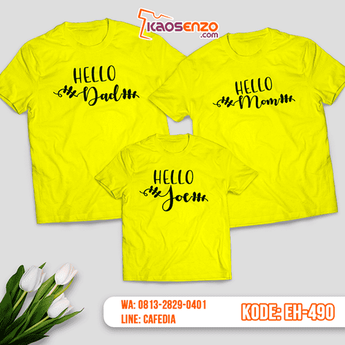 Baju Kaos Couple Keluarga | Kaos Family Custom Motif Hello - EH 490