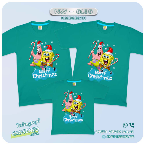 Baju Kaos Couple Keluarga Spongebob Natal | Kaos Family Custom Spongebob Christmas | Kaos Spongebob Natal - NW 5195