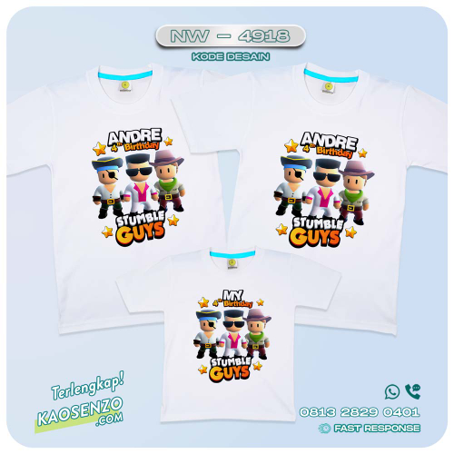 Baju Kaos Couple Keluarga Stumble Guys | Kaos Family Custom | Kaos Ultah Anak | Kaos Game Stumble Guys - NW 4918
