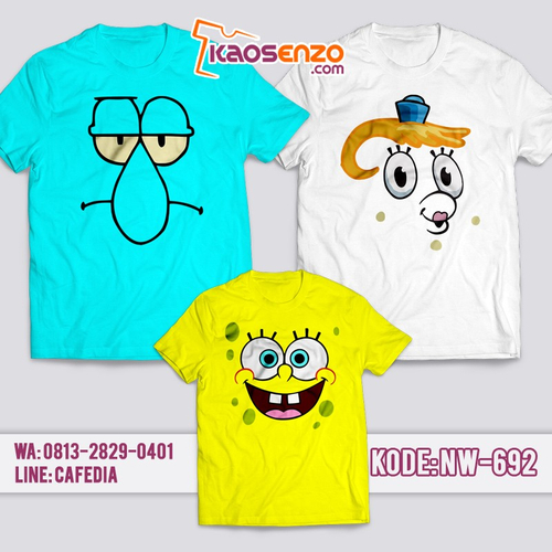 Baju Kaos Couple Keluarga | Kaos Family Custom Spongebob - NW 692
