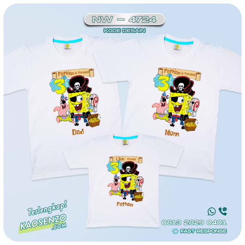 Baju Kaos Couple Keluarga Spongebob | Kaos Family Custom Spongebob | Kaos Ultah Anak | Kaos Spongebob - NW 4724