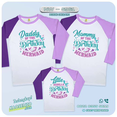 Baju Kaos Couple Keluarga Mermaid | Kaos Ultah Anak Mermaid | Kaos Mermaid - NW 5961