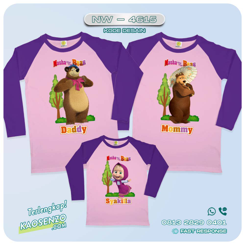 Baju Kaos Couple Keluarga Masha & The Bear | Kaos Family Custom | Kaos Masha & The Bear- NW 4615
