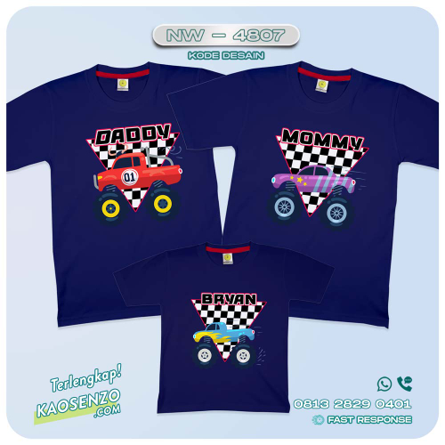 Baju Kaos Couple Keluarga | Kaos Ulang Tahun Anak | Kaos Monster Truck - NW 4807