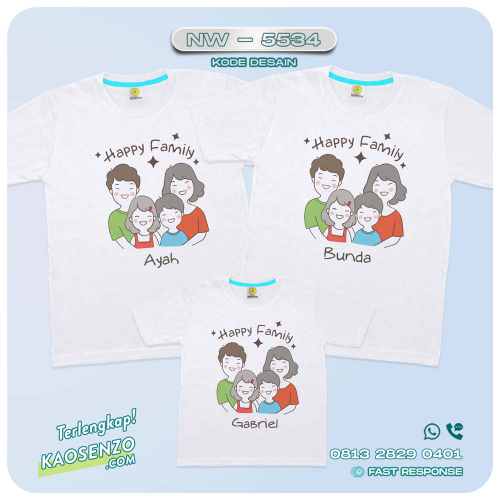 Baju Kaos Couple Keluarga Happy Family | Kaos Ultah Anak | Kaos Family Custom | Kaos Motif Happy Family NW 5534