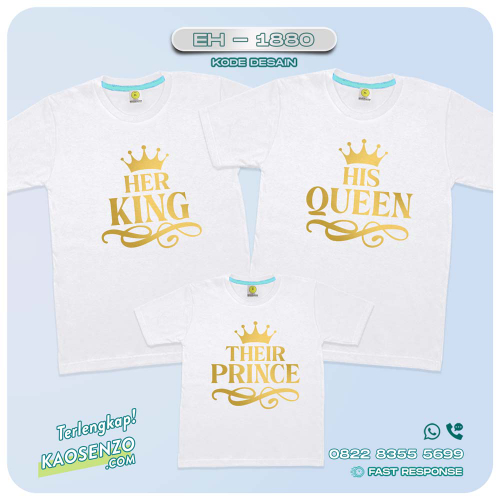 Baju Kaos Couple Keluarga | Kaos Couple Family Custom King Queen | Kaos Motif Crown - EH 1880