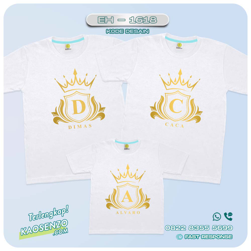Baju Kaos Couple Keluarga | Kaos Couple Family Custom King Queen | Kaos motif Crown Inisial - EH-1418