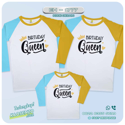 Baju Kaos Couple Keluarga | Kaos Couple Family Custom Birthday Queen | Kaos Motif Crown - EH 1777
