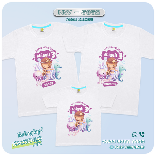 Baju Kaos Couple Keluarga Mermaid | Kaos Family Custom Mermaid | Kaos Ultah Anak | Kaos Mermaid - NW 5852