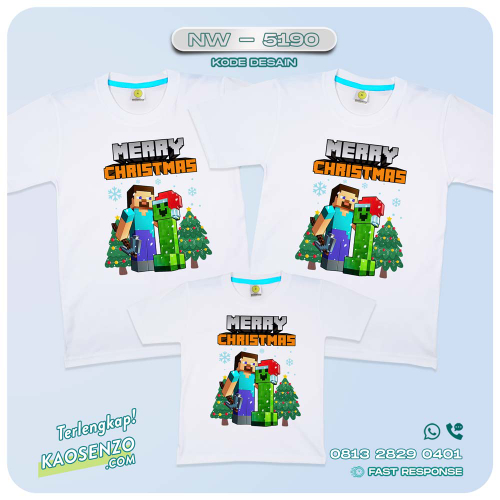 Baju Kaos Couple Keluarga Minecraft Natal | Kaos Family Custom Minecraft Christmas | Kaos Minecraft Natal - NW 5190