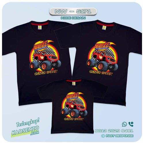 Baju Kaos Couple Keluarga Blaze and The Monster Machine | Kaos Ulang Tahun Anak Monster Truck | Kaos Blaze - NW 5171