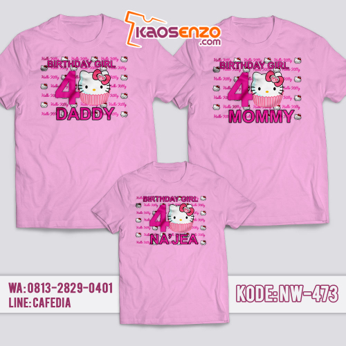 Baju Kaos Couple Keluarga | Kaos Ulang Tahun Anak | Kaos Hello Kitty - NW 473