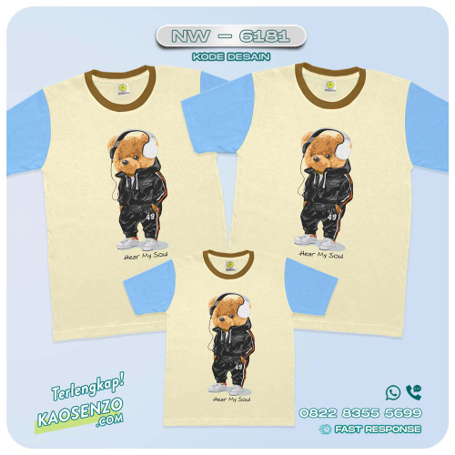 Baju Kaos Couple Keluarga Bear | Kaos Family Custom Bear | Kaos Beruang - NW 6181