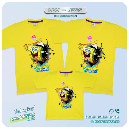 Baju Kaos Couple Keluarga Spongebob | Kaos Family Custom Spongebob | Kaos Spongebob - NW 4725