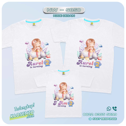 Baju Kaos Couple Keluarga Mermaid | Kaos Family Custom Mermaid | Kaos Ultah Anak | Kaos Mermaid - NW 5850