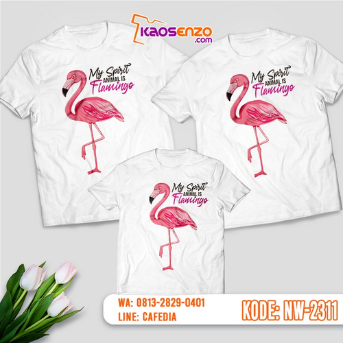 Baju Kaos Couple Keluarga Flamingo | Kaos Ultah Anak | Kaos Flamingo - NW 2311