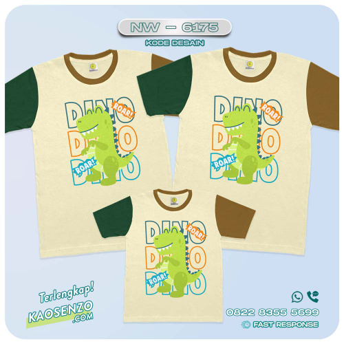 Baju Kaos Couple Keluarga Dinosaurus | Kaos Family Custom Lengan Mix | Kaos Dinosaurus - NW 6175