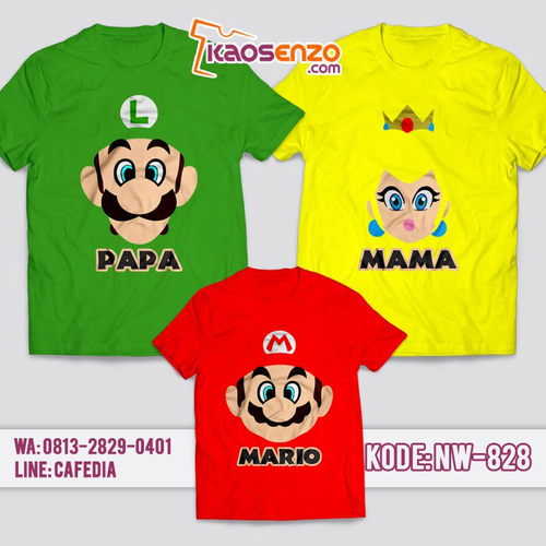 Baju Kaos Couple Keluarga | Kaos Family Custom Super Mario - NW 828