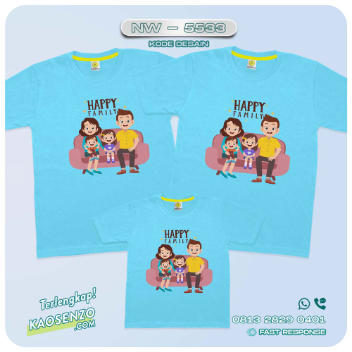 Baju Kaos Couple Keluarga Happy Family | Kaos Ultah Anak | Kaos Family Custom | Kaos Motif Happy Family - NW 5533