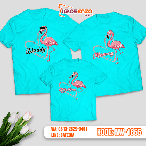 Baju Kaos Couple Keluarga Flamingo | Kaos Family Custom | Kaos Flamingo - NW 1655
