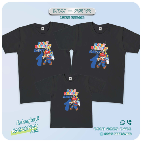 Baju Kaos Couple Keluarga | Kaos Family Custom Super Mario - NW 2512