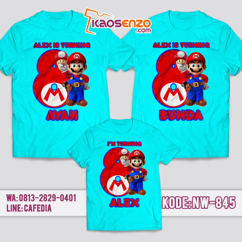 Kaos Couple Keluarga | Kaos Ulang Tahun Anak Super Mario - NW 845