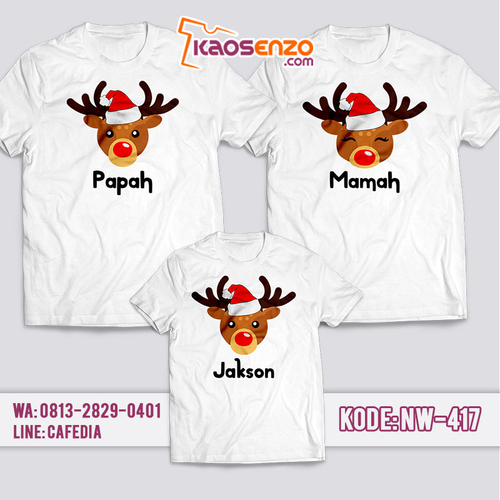 Baju Kaos Couple Keluarga | Kaos Family Custom Deer Christmas - NW 417