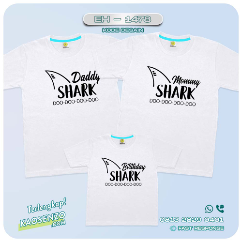 Baju Kaos Couple Keluarga Baby Shark | Kaos Custom Family Baby Shark | Kaos Motif Baby Shark - EH 1478