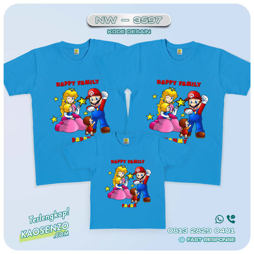 Baju Kaos Couple Keluarga | Kaos Family Custom Super Mario - NW 3597