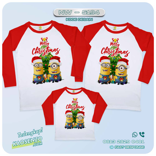 Baju Kaos Couple Keluarga Minion Natal | Kaos Family Custom Minion Christmas | Kaos Minion Natal NW 5194