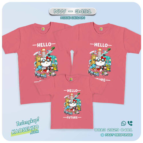 Baju Kaos Couple Keluarga Hello Kitty | Kaos Family Custom | Kaos Hello Kitty - NW 3491