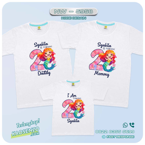 Baju Kaos Couple Keluarga Mermaid | Kaos Family Custom Mermaid | Kaos Ultah Anak | Kaos Mermaid - NW 5958