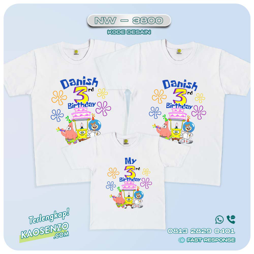 Baju Kaos Couple Keluarga Spongebob | Kaos Ultah Anak | Kaos Spongebob - NW 3800