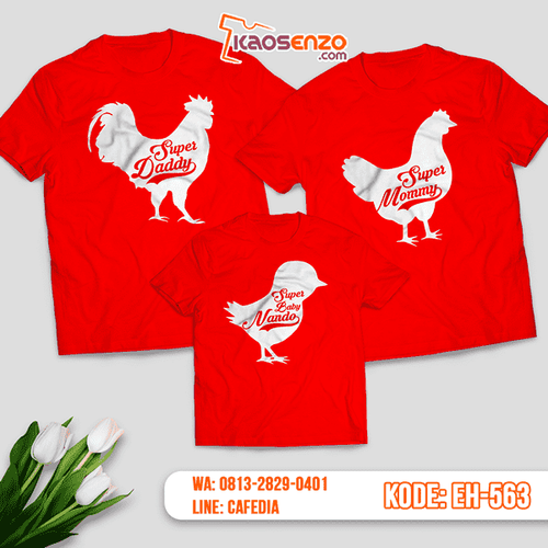Baju Kaos Couple Keluarga | Kaos Family Custom Motif Ayam - EH 563