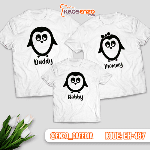 Baju Kaos Couple Keluarga | Kaos Family Custom Motif Penguin - EH 487 - Copy