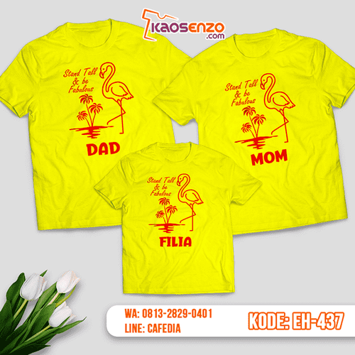 Baju Kaos Couple Keluarga | Kaos Family Custom Flamingo - EH 437
