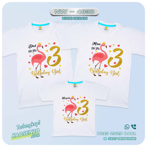 Baju Kaos Couple Keluarga Flamingo | Kaos Family Custom | Kaos Ulang Tahun Anak | Kaos Motif Flamingo - NW 4838