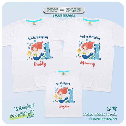 Baju Kaos Couple Keluarga Mermaid | Kaos Family Custom Mermaid | Kaos Ultah Anak | Kaos Mermaid - NW 5596