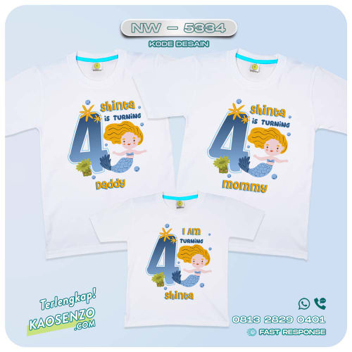 Baju Kaos Couple Keluarga Mermaid | Kaos Family Custom Mermaid | Kaos Ultah Anak | Kaos Mermaid - NW 5334