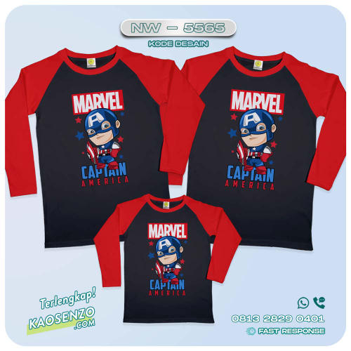 Baju Kaos Copule Keluarga Captain America | Koas Ulang Family Custom | Kaos Ulang Tahun | Kaos Captain America NW - 5565