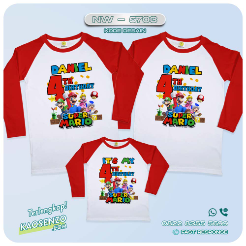Baju Kaos Couple Keluarga Super Mario | Kaos Ulang Tahun Anak Super Mario | Kaos Super Mario - NW 5703