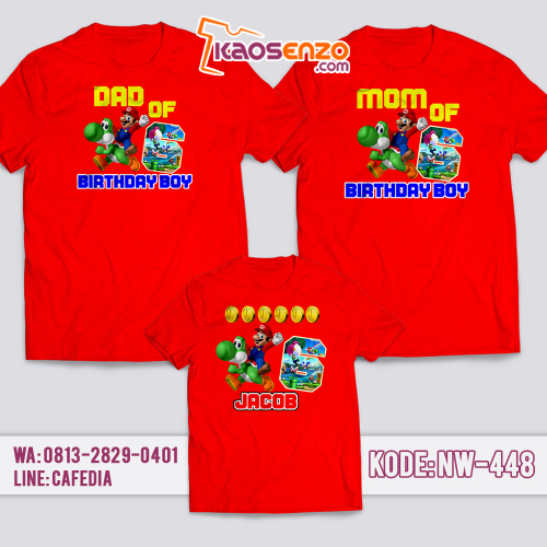 Kaos Couple Keluarga | Kaos Ulang Tahun Anak Super Mario - NW 448