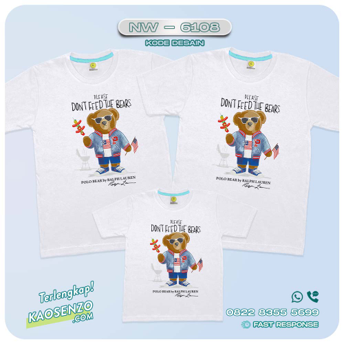 Baju Kaos Couple Keluarga Bear | Kaos Family Custom Bear | Kaos Beruang - NW 6108