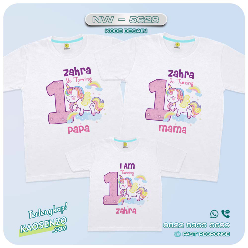 Baju Kaos Couple Keluarga Unicorn | Kaos Ultah Anak | Kaos Family Custom | Kaos Unicorn - NW 5628