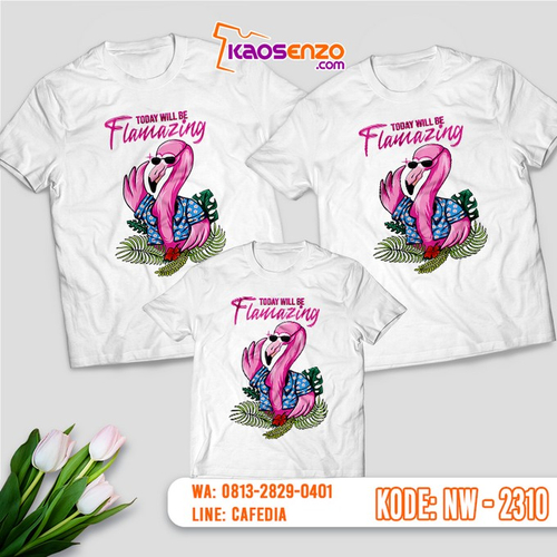 Baju Kaos Couple Keluarga Flamingo | Kaos Ultah Anak | Kaos Flamingo - NW 2310