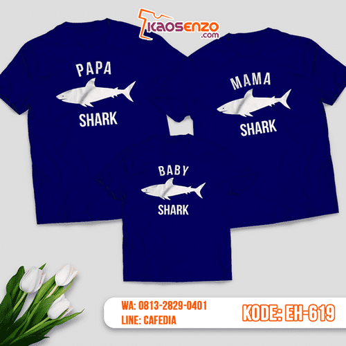 Baju Kaos Couple Keluarga | Kaos Family Custom Motif Shark - EH 619